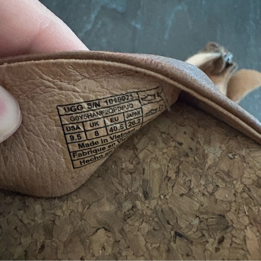 UGG Zoe II Chestnut Leather Wedge Cork Sandals Ankle Strap Size 9.5 Boho Neutral - Picture 11 of 11